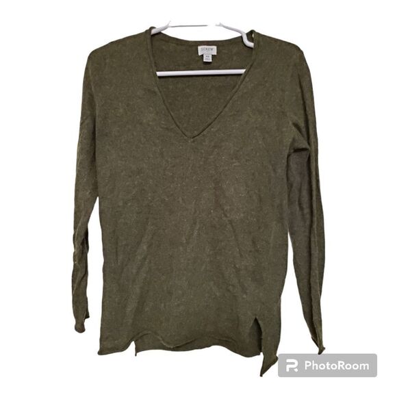 J.Crew Factory Wool Blend V-Neck Sweater XS Heather Olive - Picture 1 of 9